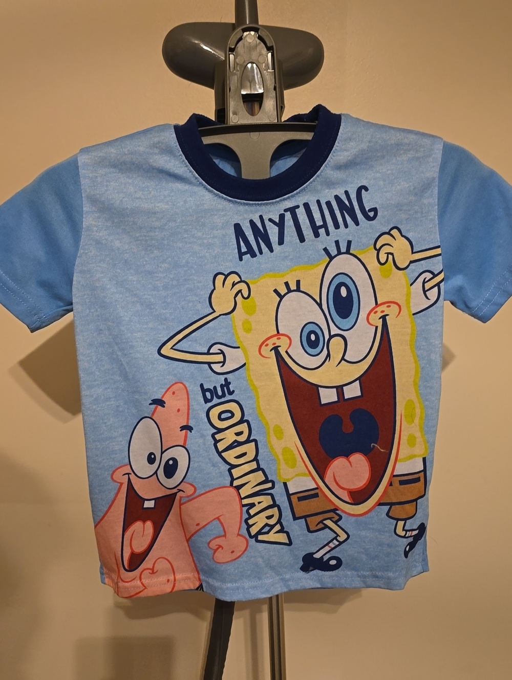 SpongeBob Squarepants Light Blue Tee with Navy Trim and Multicolor Print